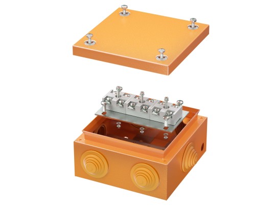 FSK31610 Коробка стальная FS с кабельными вводами и клеммниками, IP55, 150х150х80 мм, 6р, 450V, 32A, 10 мм2, нерж.контакт ДКС | DKC