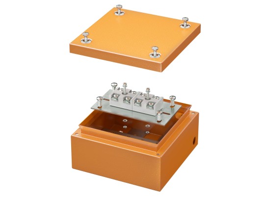 FSK30410 Коробка стальная FS с гладкими стенками и клеммниками,  IP66, 150х150х80 мм, 4р, 450V, 32A, 10 мм2, нерж.контакт ДКС | DKC