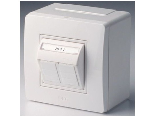 10656 Коробка в сборе с 2 розетками RJ45, кат.5е  (телефон / компьютер), белая ДКС | DKC