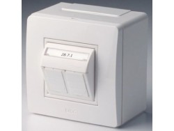 Коробка в сборе с 2 розетками RJ45, кат.5е  (телефон / компьютер), белая