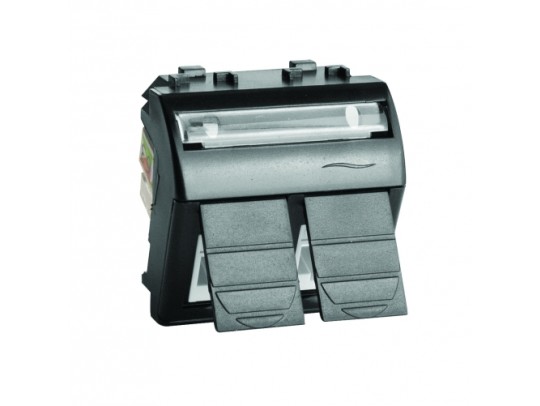 Компьютерная розетка двойная RJ45 кат.5e, Brava, черная, 2мод 77656N Компьютерная розетка двойная RJ45 кат.5e, Brava, черная, 2мод ДКС | DKC