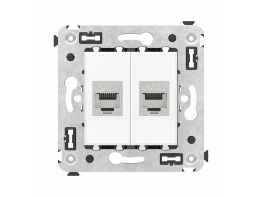 Компьютерная розетка RJ-45 без шторки в стену, кат.6 двойная экранированная, "Avanti", "Белое облако" 4400794 Компьютерная розетка RJ-45 без шторки в стену, кат.6 двойная экранированная, "Avanti", "Белое облако" ДКС | DKC