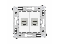 Компьютерная розетка RJ-45 без шторки в стену, кат.6 двойная экранированная, "Avanti", "Белое облако" 4400794 Компьютерная розетка RJ-45 без шторки в стену, кат.6 двойная экранированная, "Avanti", "Белое облако" ДКС | DKC