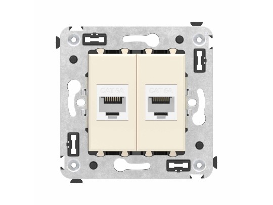 Компьютерная розетка RJ-45 без шторки в стену, кат.6А двойная, "Avanti", "Ванильная дымка" 4405674 Компьютерная розетка RJ-45 без шторки в стену, кат.6А двойная, "Avanti", "Ванильная дымка" ДКС | DKC