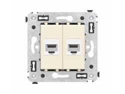 Компьютерная розетка RJ-45 без шторки в стену, кат.6А двойная, "Avanti", "Ванильная дымка" 4405674 Компьютерная розетка RJ-45 без шторки в стену, кат.6А двойная, "Avanti", "Ванильная дымка" ДКС | DKC