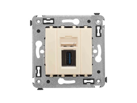 4405303 USB 3.0 розетка одинарная в стену, тип А-А, &quot;Avanti&quot;, &quot;Ванильная дымка&quot; ДКС | DKC