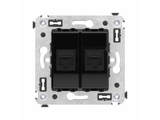 Компьютерная розетка RJ-45 без шторки в стену, кат.6А двойная, "Avanti", "Черный квадрат" 4402674 Компьютерная розетка RJ-45 без шторки в стену, кат.6А двойная, "Avanti", "Черный квадрат" ДКС | DKC