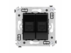 Компьютерная розетка RJ-45 без шторки в стену, кат.6А двойная, "Avanti", "Черный квадрат" 4402674 Компьютерная розетка RJ-45 без шторки в стену, кат.6А двойная, "Avanti", "Черный квадрат" ДКС | DKC