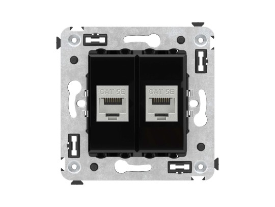 4402764 Компьютерная розетка RJ-45 без шторки в стену, кат.5e двойная экранированная, &quot;Avanti&quot;, &quot;Черный квадрат&quot; ДКС | DKC