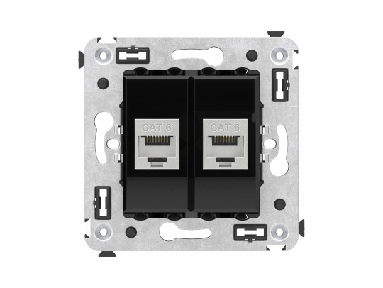 Компьютерная розетка RJ-45 без шторки в стену, кат.6 двойная экранированная, "Avanti", "Черный квадрат" 4402794 Компьютерная розетка RJ-45 без шторки в стену, кат.6 двойная экранированная, "Avanti", "Черный квадрат" ДКС | DKC