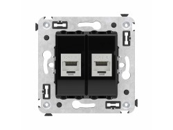 Компьютерная розетка RJ-45 без шторки в стену, кат.6 двойная экранированная, "Avanti", "Черный квадрат" 4402794 Компьютерная розетка RJ-45 без шторки в стену, кат.6 двойная экранированная, "Avanti", "Черный квадрат" ДКС | DKC