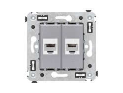 Компьютерная розетка RJ-45 без шторки в стену, кат.5е двойная, "Avanti", "Закаленная сталь" 4404664 Компьютерная розетка RJ-45 без шторки в стену, кат.5е двойная, "Avanti", "Закаленная сталь" ДКС | DKC