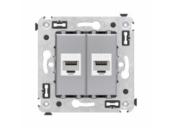 Компьютерная розетка RJ-45 без шторки в стену, кат.6А двойная, "Avanti", "Закаленная сталь" 4404674 Компьютерная розетка RJ-45 без шторки в стену, кат.6А двойная, "Avanti", "Закаленная сталь" ДКС | DKC