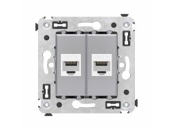 Компьютерная розетка RJ-45 без шторки в стену, кат.6 двойная, "Avanti", "Закаленная сталь" 4404694 Компьютерная розетка RJ-45 без шторки в стену, кат.6 двойная, "Avanti", "Закаленная сталь" ДКС | DKC