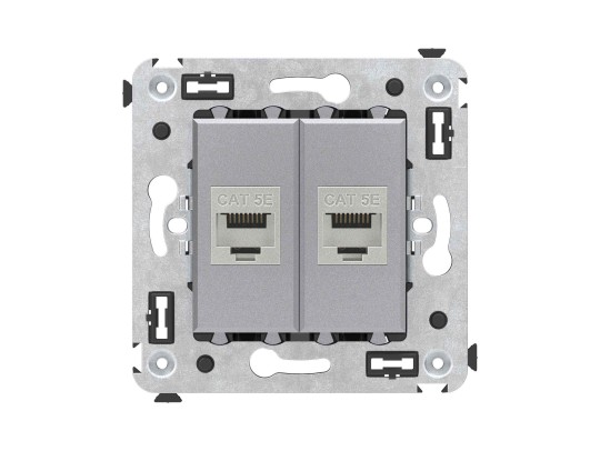 4404764 Компьютерная розетка RJ-45 без шторки в стену, кат.5e двойная экранированная, &quot;Avanti&quot;, &quot;Закаленная сталь&quot; ДКС | DKC