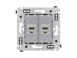 4404764 Компьютерная розетка RJ-45 без шторки в стену, кат.5e двойная экранированная, &quot;Avanti&quot;, &quot;Закаленная сталь&quot; ДКС | DKC
