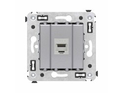 Компьютерная розетка RJ-45 без шторки в стену, кат.6 одинарная экранированная, "Avanti", "Закаленная сталь" 4404793 Компьютерная розетка RJ-45 без шторки в стену, кат.6 одинарная экранированная, "Avanti", "Закаленная сталь" ДКС | DKC