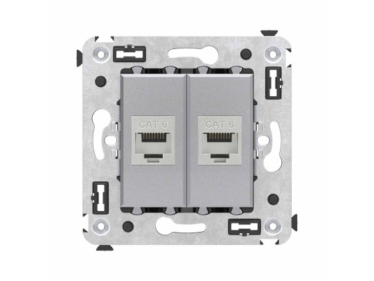 Компьютерная розетка RJ-45 без шторки в стену, кат.6 двойная экранированная, "Avanti", "Закаленная сталь" 4404794 Компьютерная розетка RJ-45 без шторки в стену, кат.6 двойная экранированная, "Avanti", "Закаленная сталь" ДКС | DKC