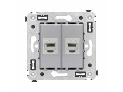 Компьютерная розетка RJ-45 без шторки в стену, кат.6 двойная экранированная, "Avanti", "Закаленная сталь" 4404794 Компьютерная розетка RJ-45 без шторки в стену, кат.6 двойная экранированная, "Avanti", "Закаленная сталь" ДКС | DKC