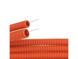 Труба ПНД гибкая гофр. д.16мм, лёгкая с протяжкой, 25м, цвет оранжевый