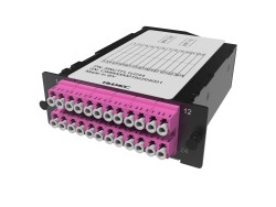 Претерминированная кассета 24ОВ 50/125 OM4, 2xMTP(12)f/12xLC Duplex, 1 HU