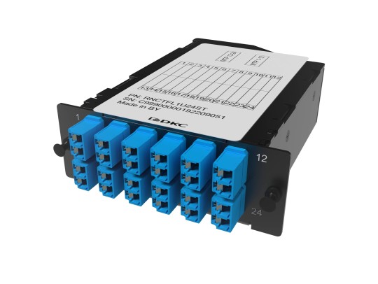 RNCTFL1U24ST Претерминированная кассета 24ОВ 09/125 OS2, 2xMTP(12)f/12xLC-UPC Duplex (с интегрированными шторками), 1 HU ДКС | DKC