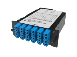 Претерминированная кассета 24ОВ 09/125 OS2, 2xMTP(12)f/12xLC-UPC Duplex (с интегрированными шторками), 1 HU