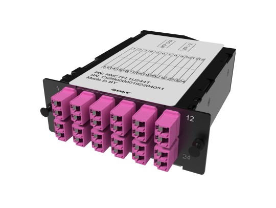 RNCTFL1U244T Претерминированная кассета 24ОВ 50/125 OM4, 2xMTP(12)f/12xLC Duplex (с интегрированными шторками), 1 HU ДКС | DKC